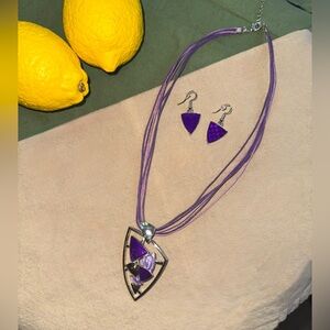 Purple Geo Necklace and Earring Set